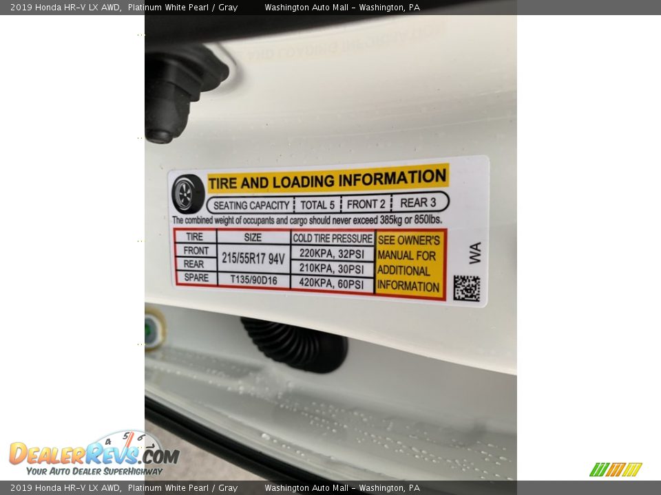 2019 Honda HR-V LX AWD Platinum White Pearl / Gray Photo #13