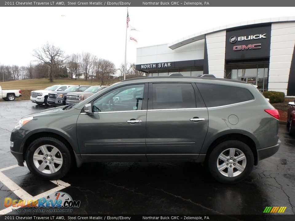 2011 Chevrolet Traverse LT AWD Steel Green Metallic / Ebony/Ebony Photo #13