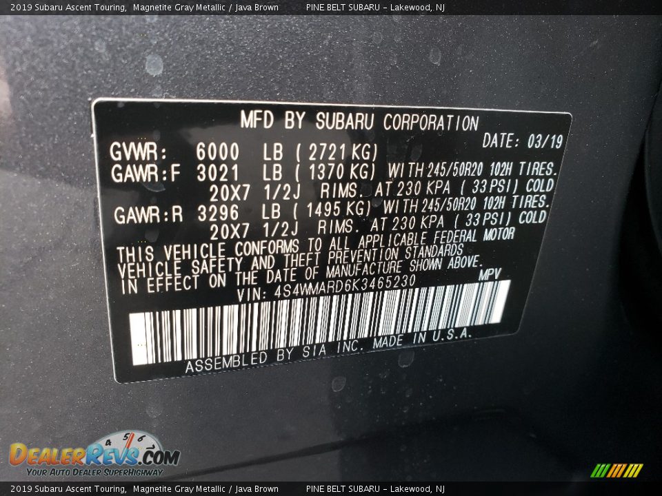 2019 Subaru Ascent Touring Magnetite Gray Metallic / Java Brown Photo #9