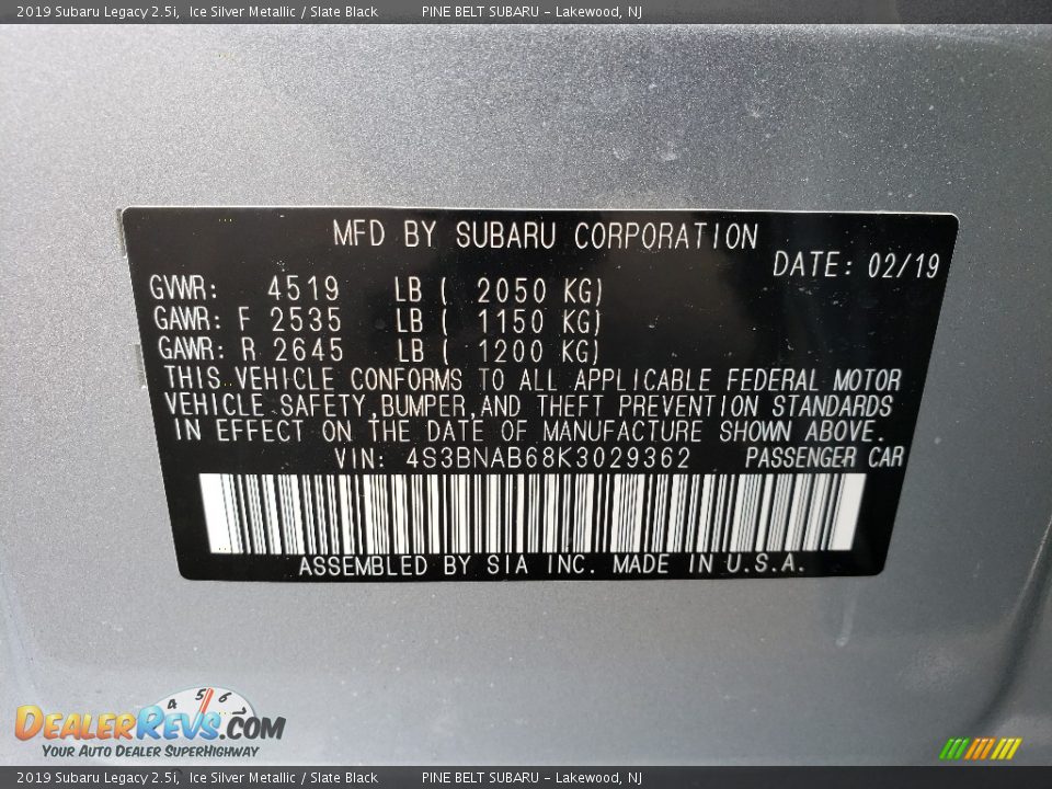 2019 Subaru Legacy 2.5i Ice Silver Metallic / Slate Black Photo #9