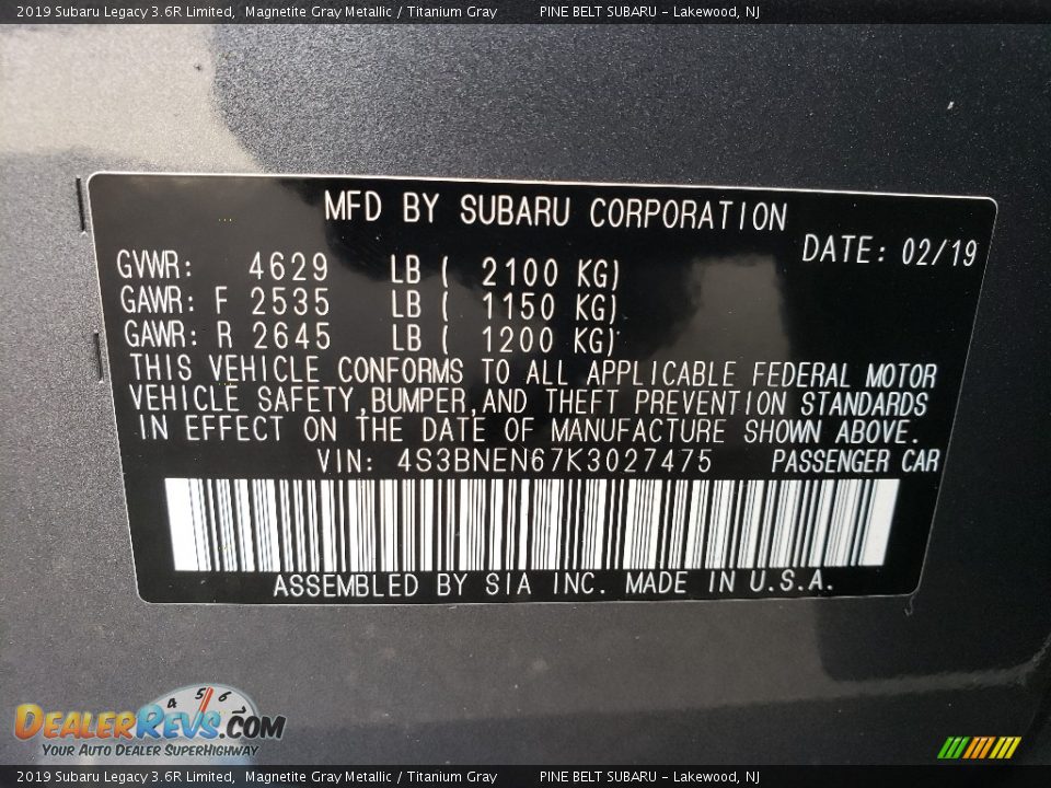 2019 Subaru Legacy 3.6R Limited Magnetite Gray Metallic / Titanium Gray Photo #9