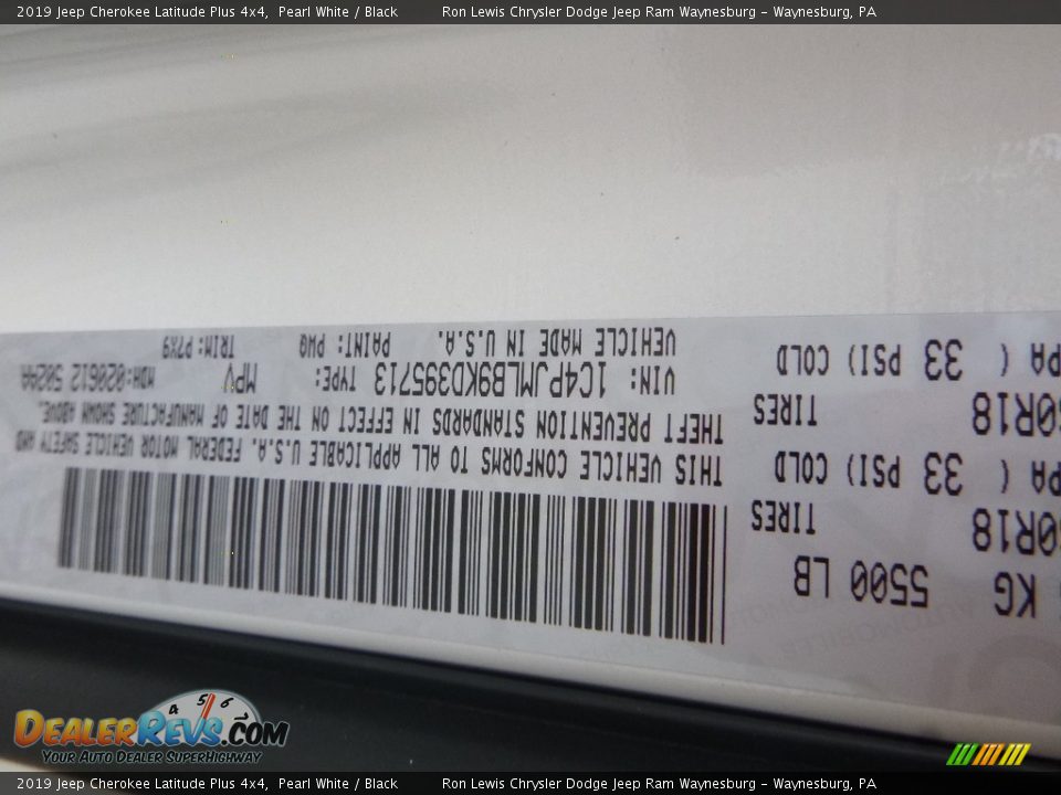 2019 Jeep Cherokee Latitude Plus 4x4 Pearl White / Black Photo #14