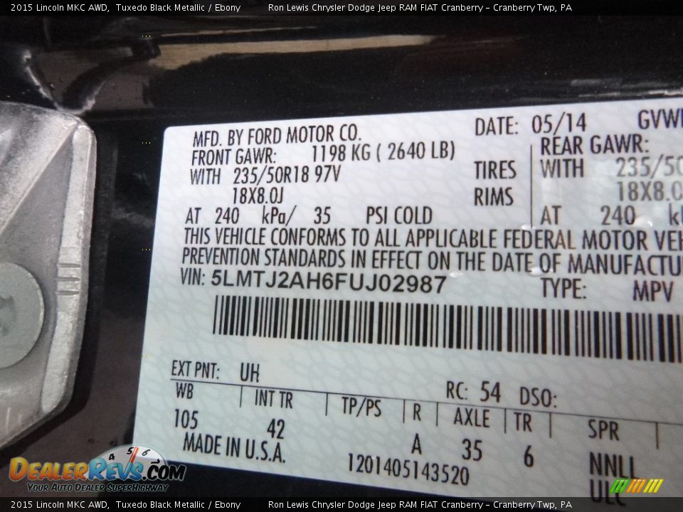2015 Lincoln MKC AWD Tuxedo Black Metallic / Ebony Photo #16