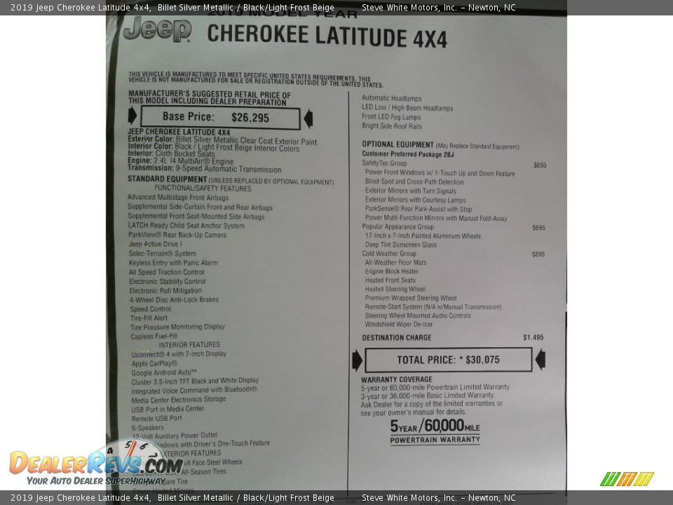 2019 Jeep Cherokee Latitude 4x4 Billet Silver Metallic / Black/Light Frost Beige Photo #33