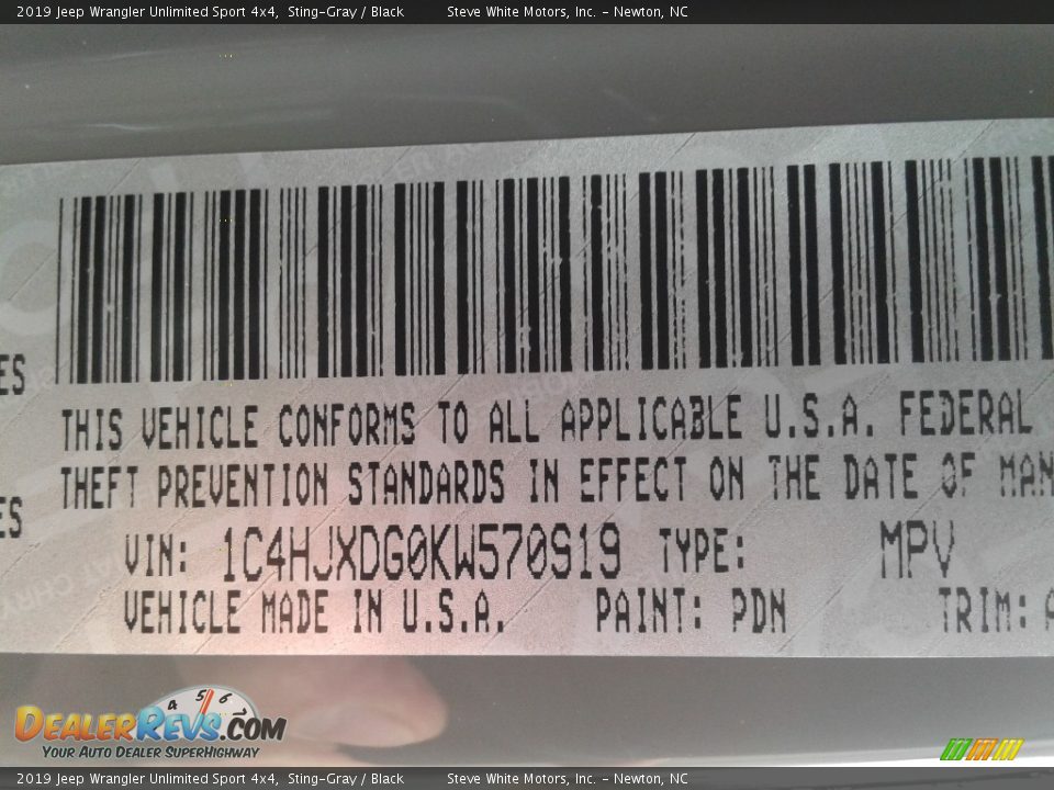 2019 Jeep Wrangler Unlimited Sport 4x4 Sting-Gray / Black Photo #27