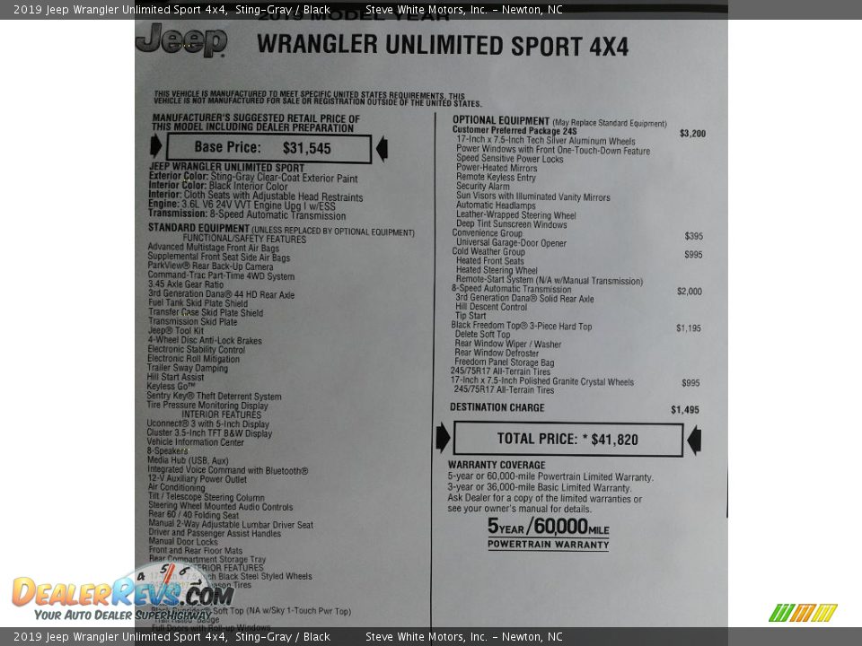 2019 Jeep Wrangler Unlimited Sport 4x4 Sting-Gray / Black Photo #28