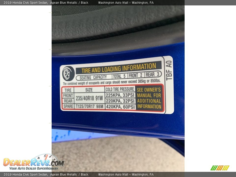 2019 Honda Civic Sport Sedan Agean Blue Metallic / Black Photo #13