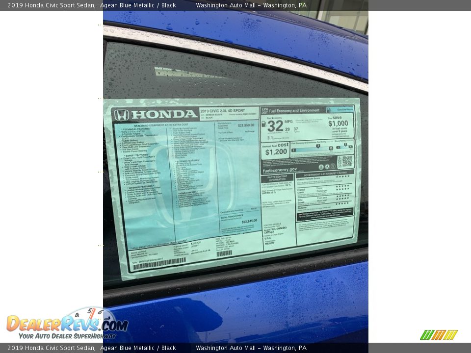 2019 Honda Civic Sport Sedan Agean Blue Metallic / Black Photo #15
