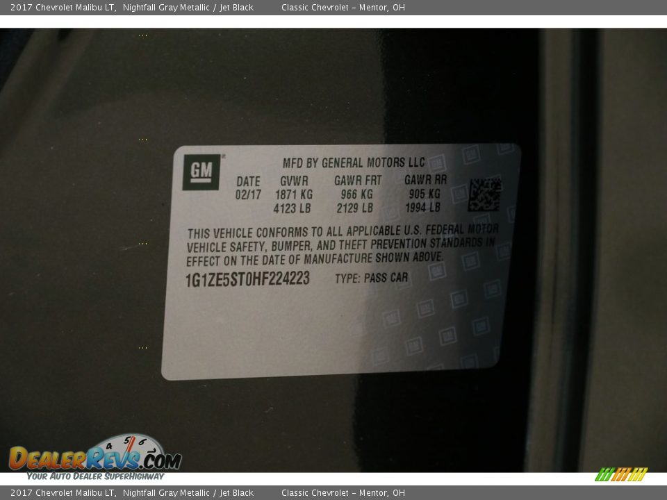 2017 Chevrolet Malibu LT Nightfall Gray Metallic / Jet Black Photo #20