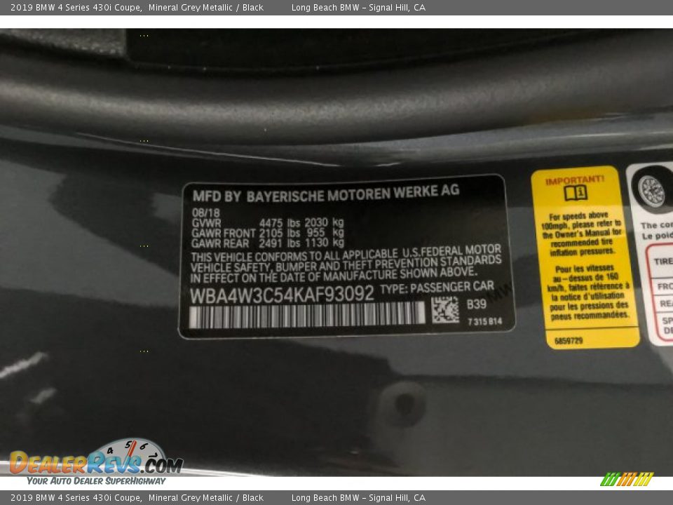 2019 BMW 4 Series 430i Coupe Mineral Grey Metallic / Black Photo #22