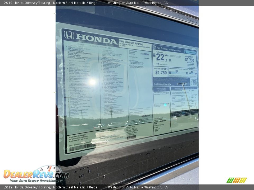 2019 Honda Odyssey Touring Modern Steel Metallic / Beige Photo #15