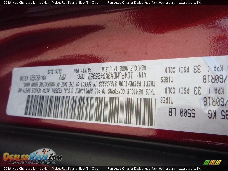 2019 Jeep Cherokee Limited 4x4 Velvet Red Pearl / Black/Ski Grey Photo #13