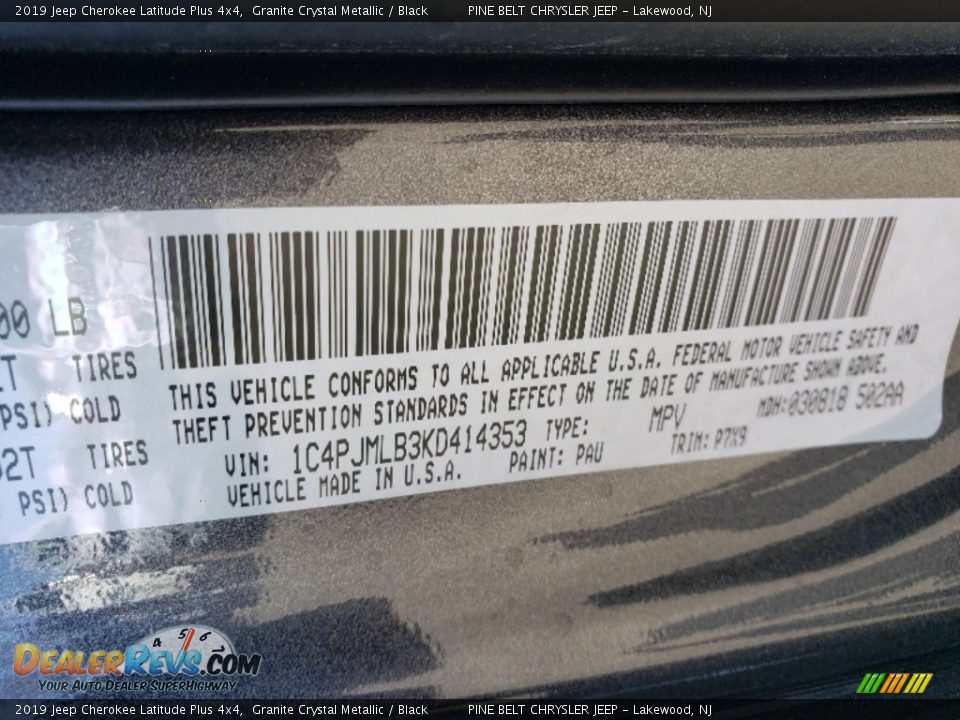 2019 Jeep Cherokee Latitude Plus 4x4 Granite Crystal Metallic / Black Photo #9