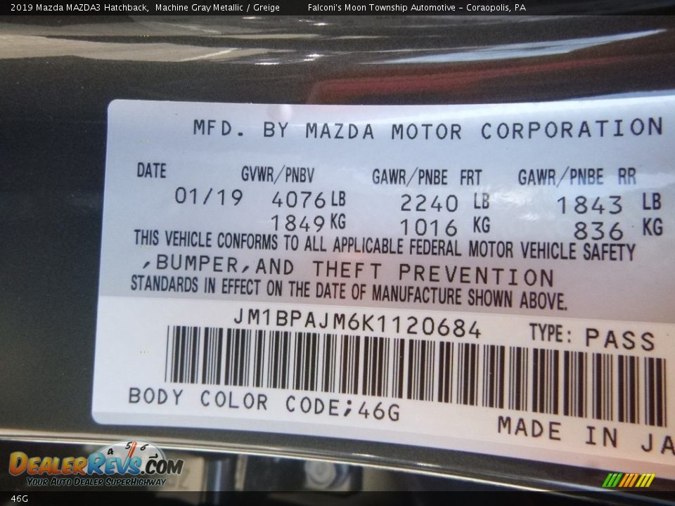 Mazda Color Code 46G Machine Gray Metallic
