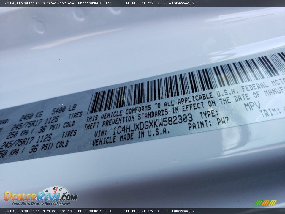 2019 Jeep Wrangler Unlimited Sport 4x4 Bright White / Black Photo #8