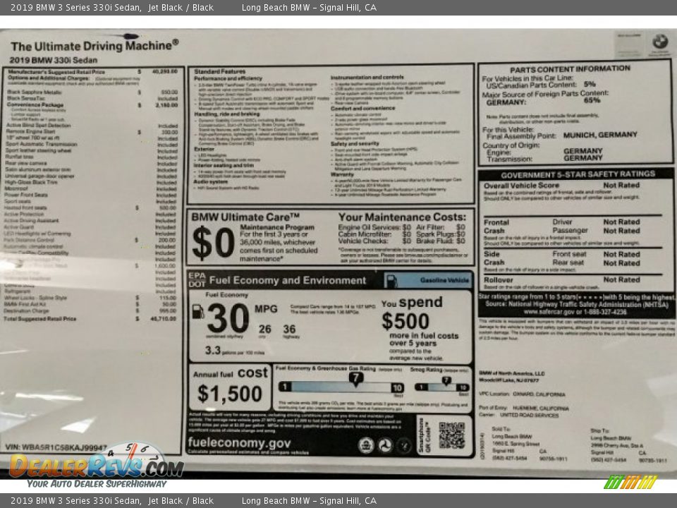 2019 BMW 3 Series 330i Sedan Jet Black / Black Photo #10
