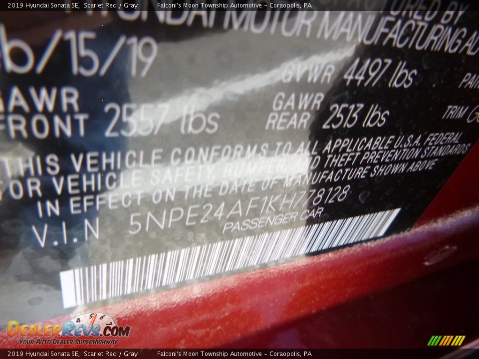 2019 Hyundai Sonata SE Scarlet Red / Gray Photo #12