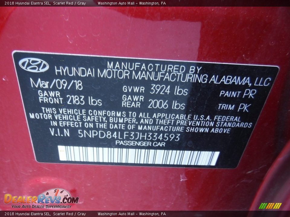 2018 Hyundai Elantra SEL Scarlet Red / Gray Photo #26