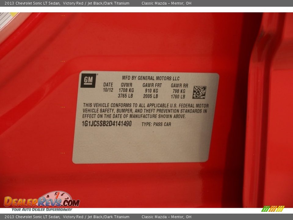 2013 Chevrolet Sonic LT Sedan Victory Red / Jet Black/Dark Titanium Photo #19