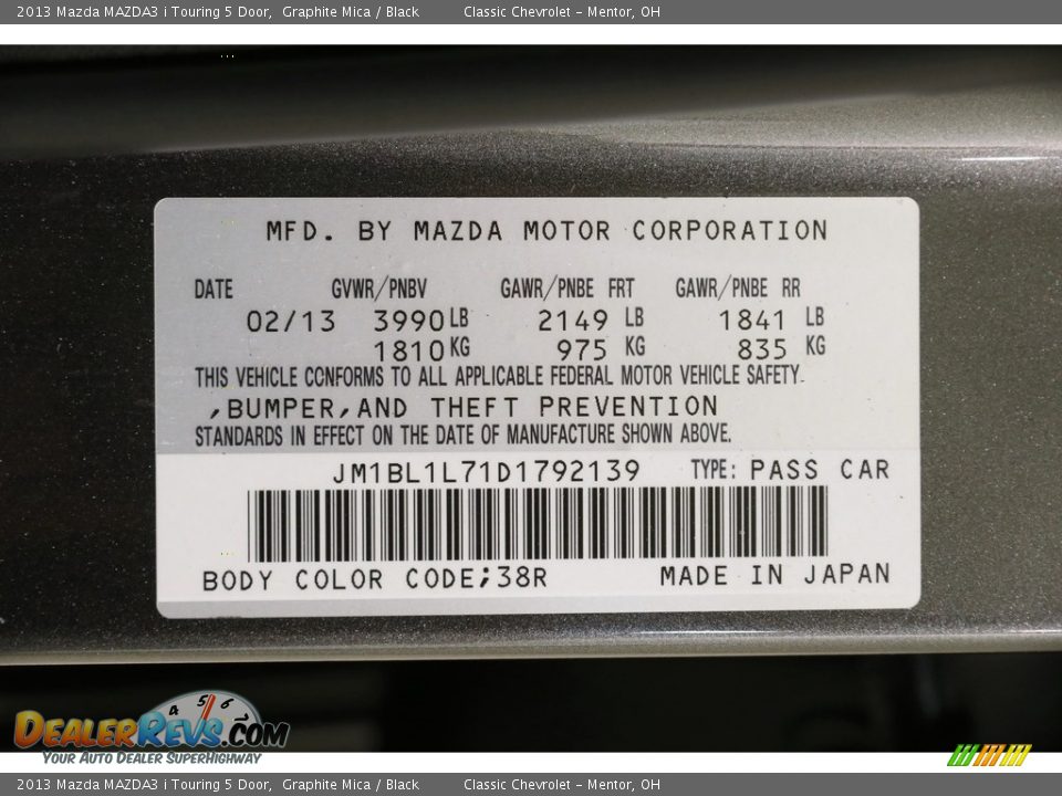 2013 Mazda MAZDA3 i Touring 5 Door Graphite Mica / Black Photo #18