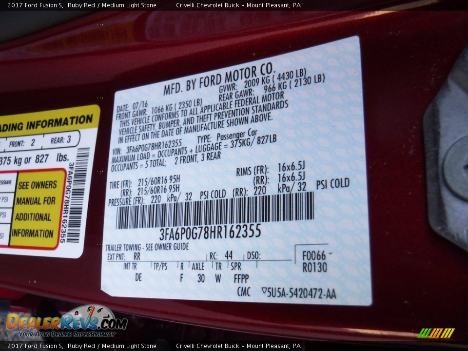 2017 Ford Fusion S Ruby Red / Medium Light Stone Photo #32