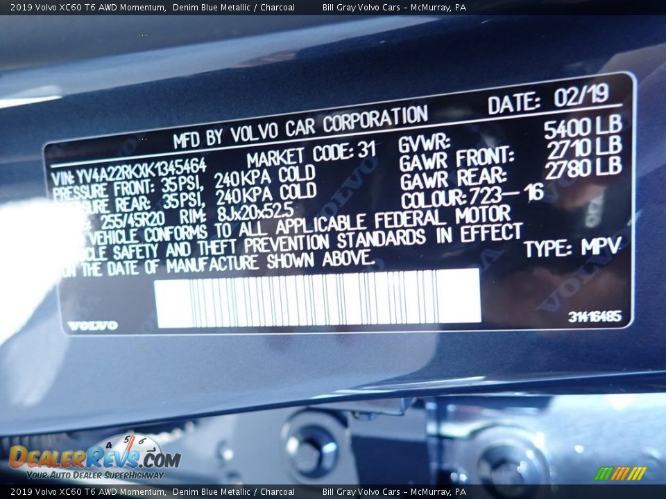 2019 Volvo XC60 T6 AWD Momentum Denim Blue Metallic / Charcoal Photo #11