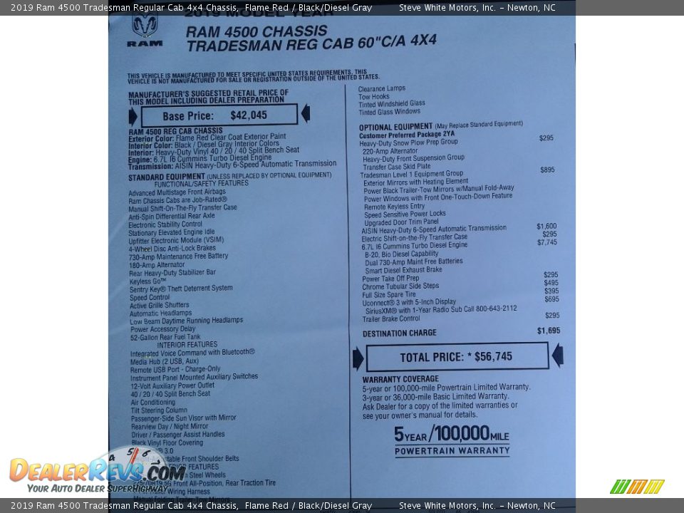 2019 Ram 4500 Tradesman Regular Cab 4x4 Chassis Window Sticker Photo #29