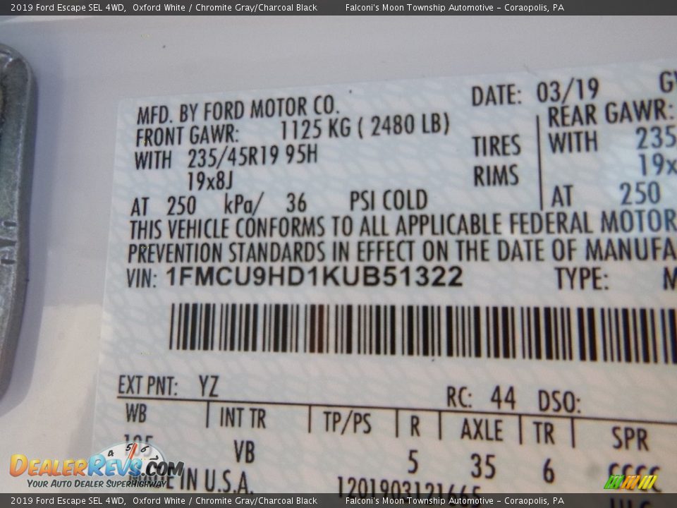 2019 Ford Escape SEL 4WD Oxford White / Chromite Gray/Charcoal Black Photo #12