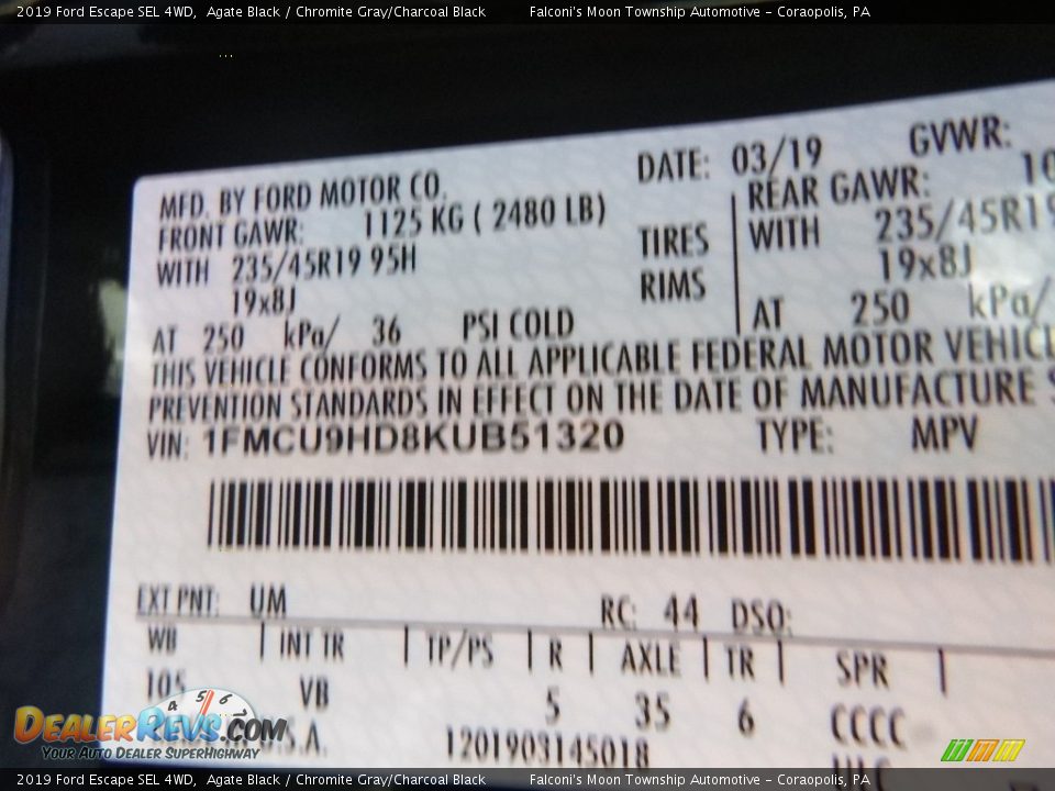 2019 Ford Escape SEL 4WD Agate Black / Chromite Gray/Charcoal Black Photo #12