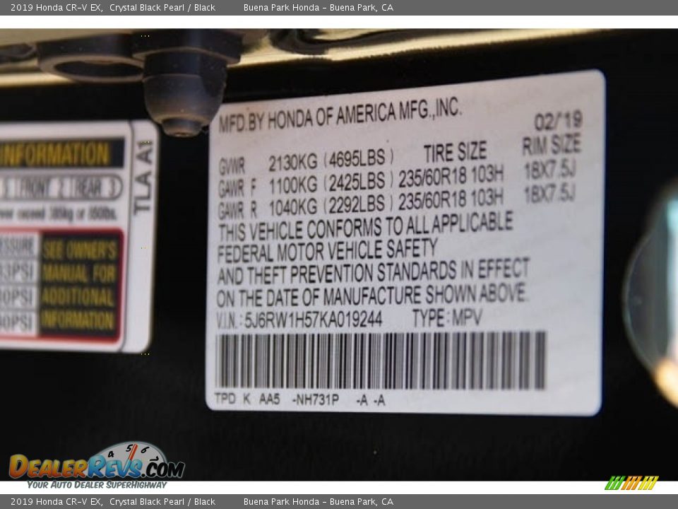 2019 Honda CR-V EX Crystal Black Pearl / Black Photo #28