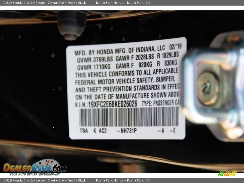 2019 Honda Civic LX Sedan Crystal Black Pearl / Black Photo #16