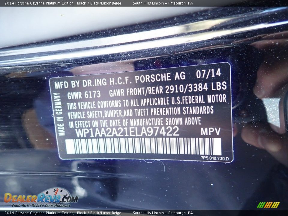 2014 Porsche Cayenne Platinum Edition Black / Black/Luxor Beige Photo #23