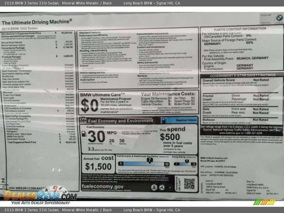 2019 BMW 3 Series 330i Sedan Mineral White Metallic / Black Photo #10