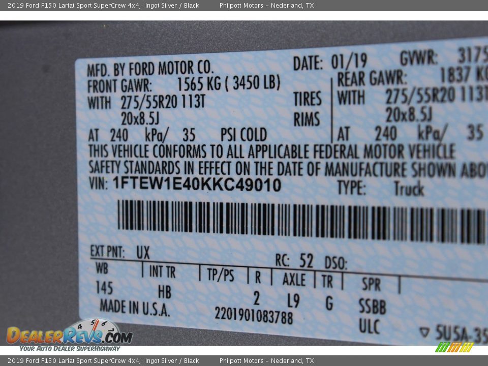 2019 Ford F150 Lariat Sport SuperCrew 4x4 Ingot Silver / Black Photo #34
