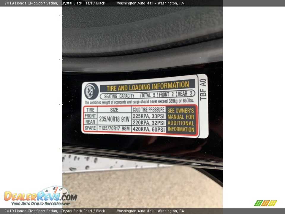 2019 Honda Civic Sport Sedan Crystal Black Pearl / Black Photo #13