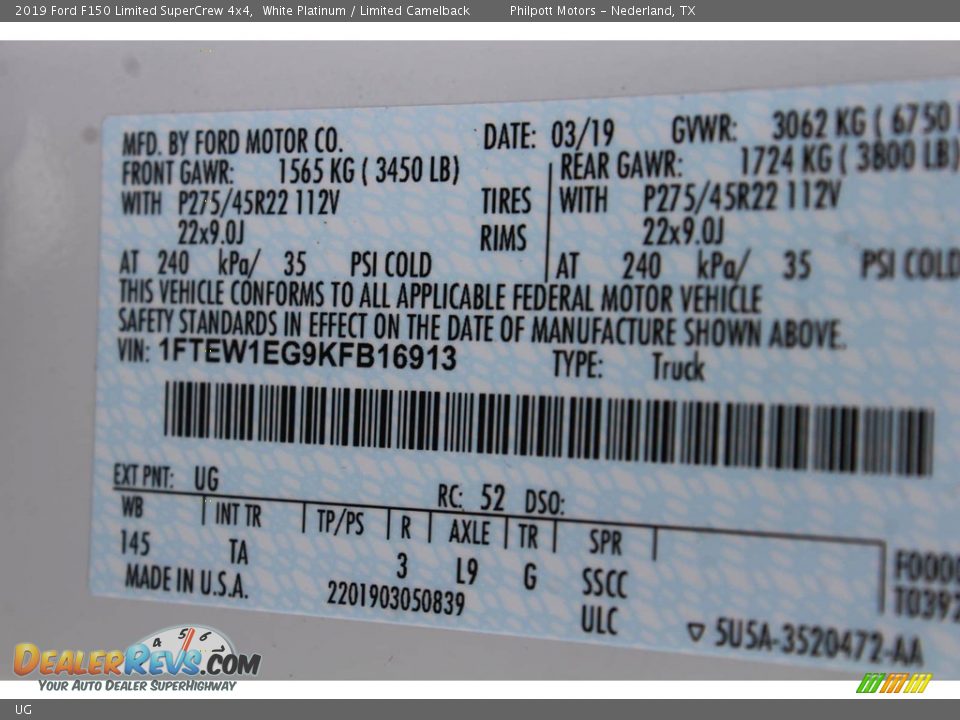 Ford Color Code UG White Platinum