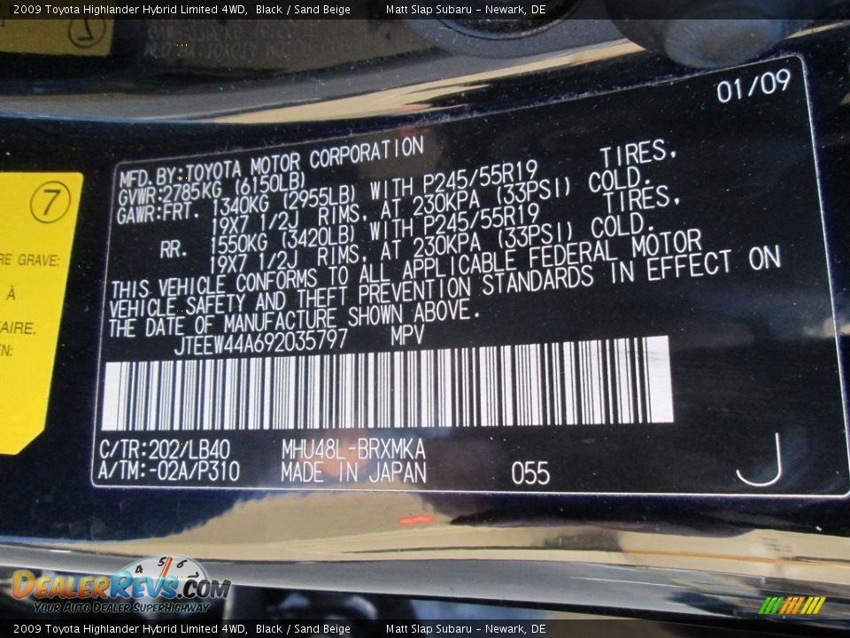 2009 Toyota Highlander Hybrid Limited 4WD Black / Sand Beige Photo #31