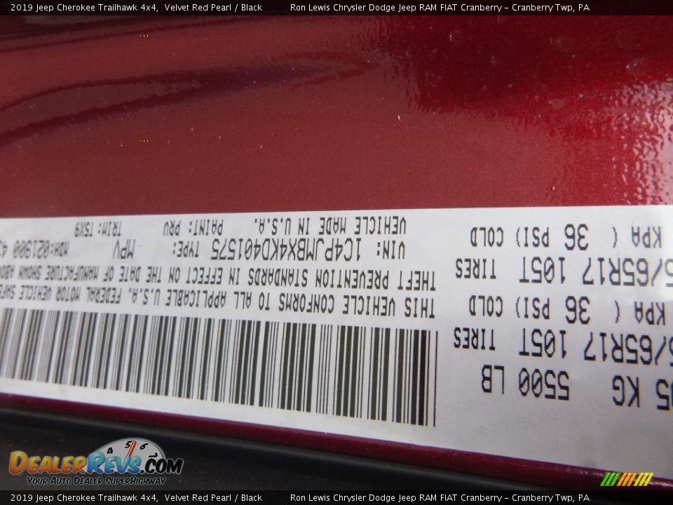 2019 Jeep Cherokee Trailhawk 4x4 Velvet Red Pearl / Black Photo #14