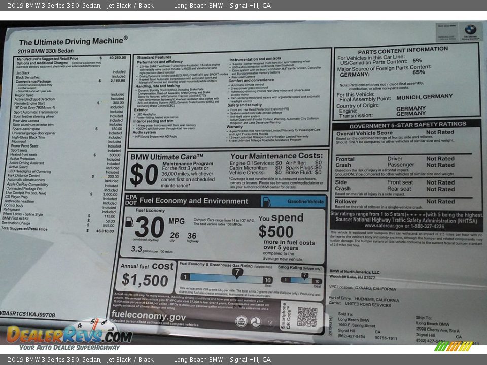 2019 BMW 3 Series 330i Sedan Jet Black / Black Photo #10