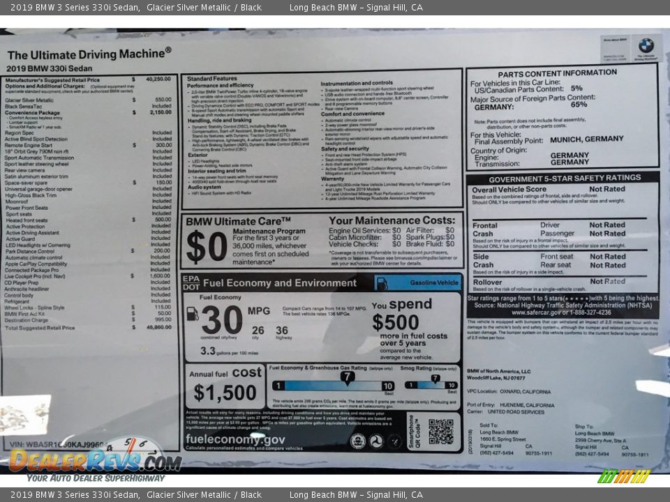 2019 BMW 3 Series 330i Sedan Glacier Silver Metallic / Black Photo #10