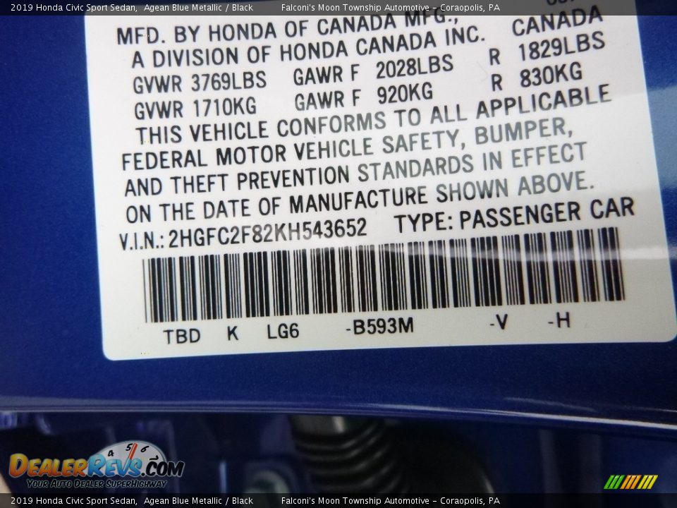 2019 Honda Civic Sport Sedan Agean Blue Metallic / Black Photo #13