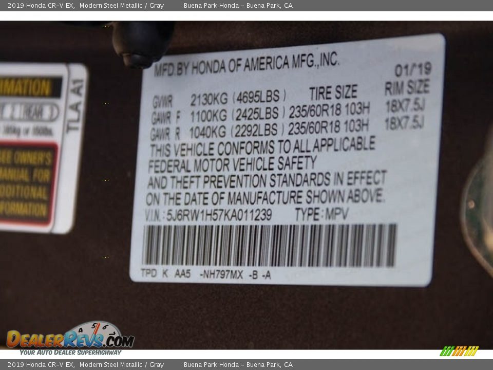 2019 Honda CR-V EX Modern Steel Metallic / Gray Photo #29