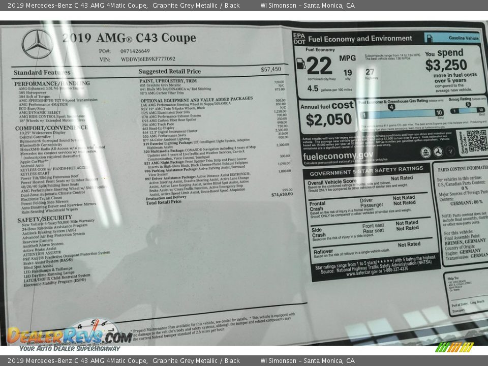 2019 Mercedes-Benz C 43 AMG 4Matic Coupe Graphite Grey Metallic / Black Photo #10