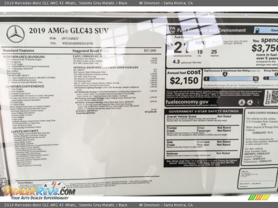 2019 Mercedes-Benz GLC AMG 43 4Matic Window Sticker Photo #10