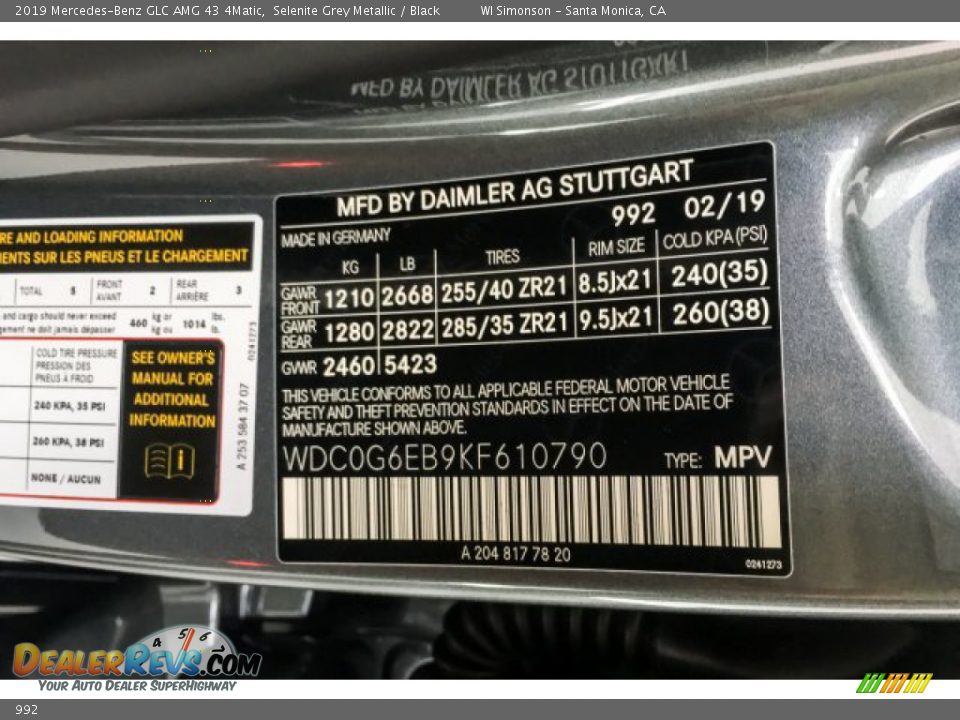 Mercedes-Benz Color Code 992 Selenite Grey Metallic