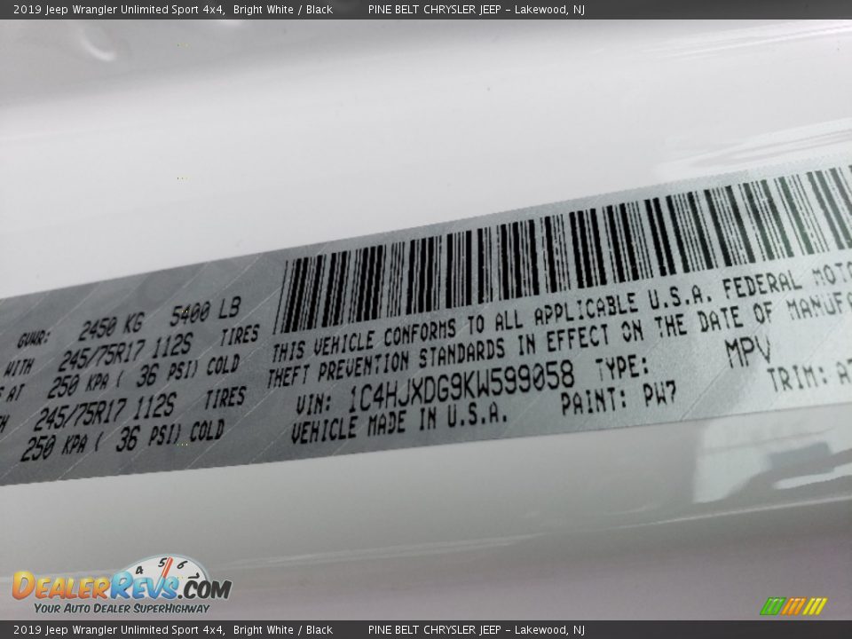 2019 Jeep Wrangler Unlimited Sport 4x4 Bright White / Black Photo #9