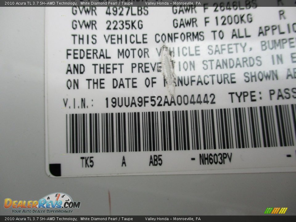 2010 Acura TL 3.7 SH-AWD Technology White Diamond Pearl / Taupe Photo #19