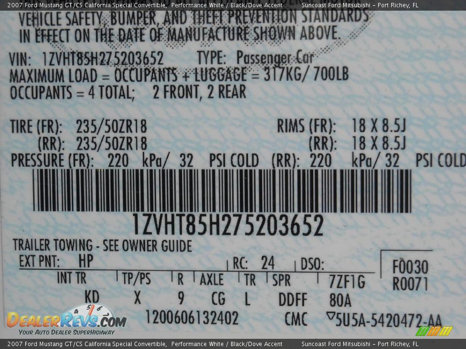 2007 Ford Mustang GT/CS California Special Convertible Performance White / Black/Dove Accent Photo #33