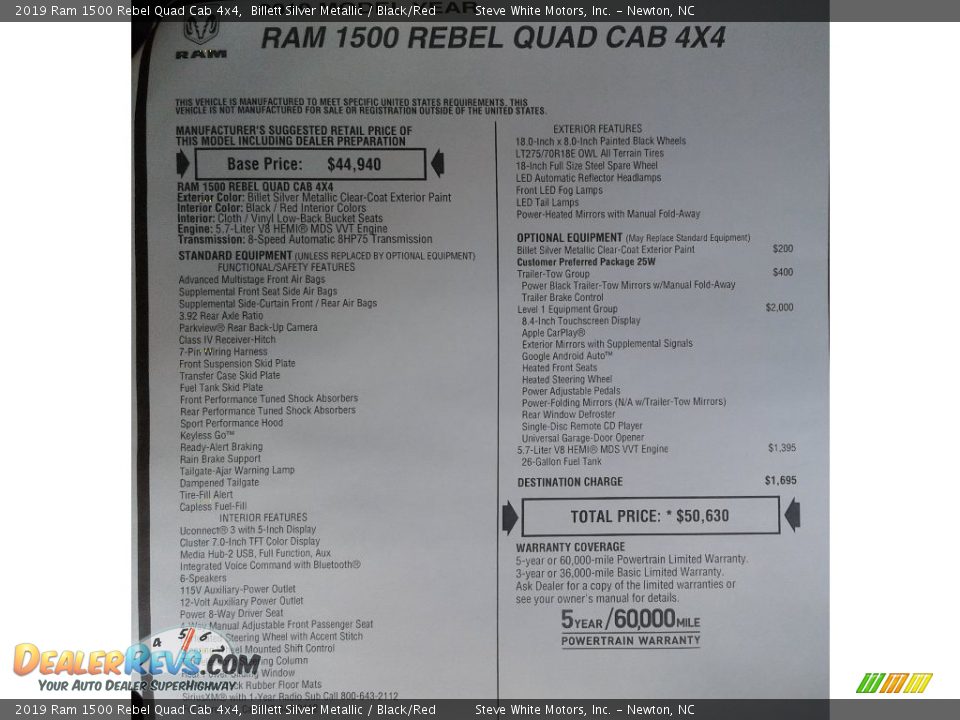 2019 Ram 1500 Rebel Quad Cab 4x4 Window Sticker Photo #34