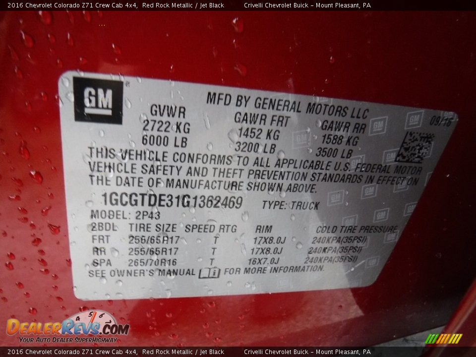 2016 Chevrolet Colorado Z71 Crew Cab 4x4 Red Rock Metallic / Jet Black Photo #33